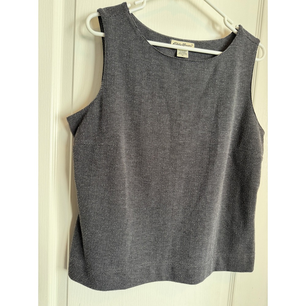 Eddie Bauer Sleeveless Top Women XL Grey Herringbone Tank Office Work Business - Picture 4 of 13